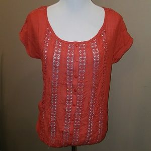 NWT Maurices Orange Rust Lace Accent Top